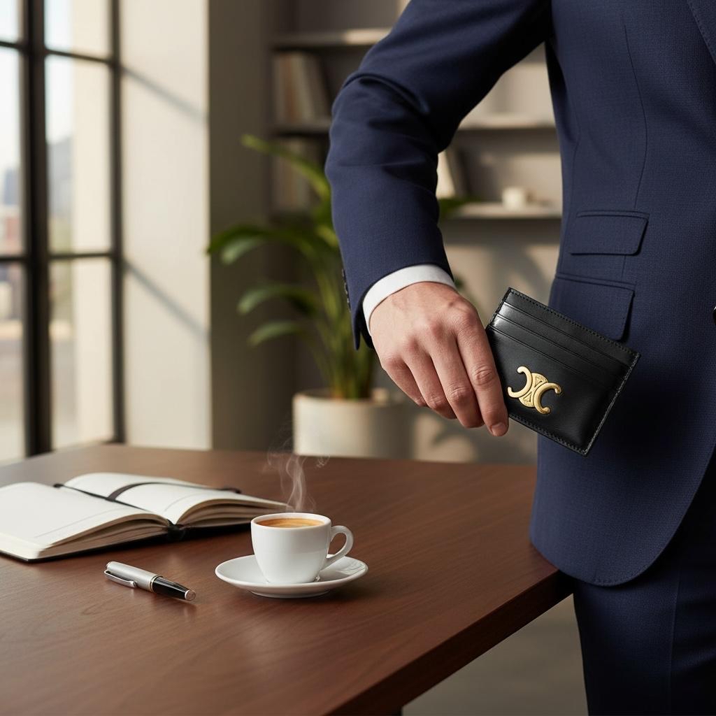 Unused-Celine Triomphe Card Holder Calfskin