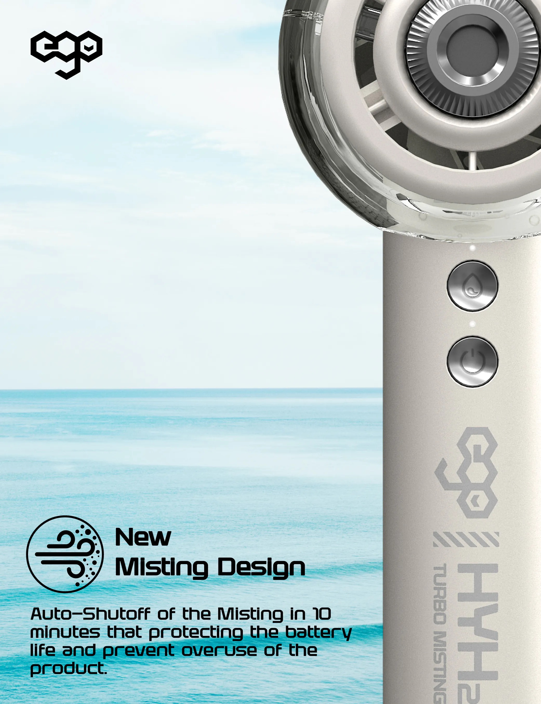 ego - HyH2O 噴霧水冷風扇 手提風扇 噴霧水冷 | 補濕美容 | 強勁風速 | 18小時長氣