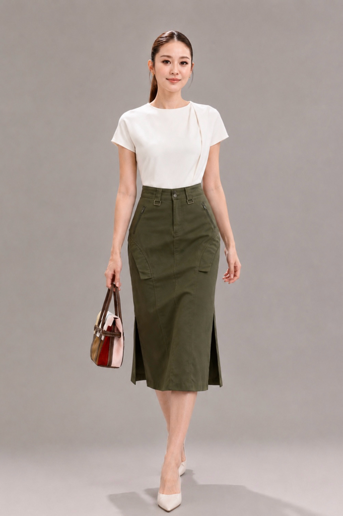 308681 Asymmetric Pleated Shoulder Blouse