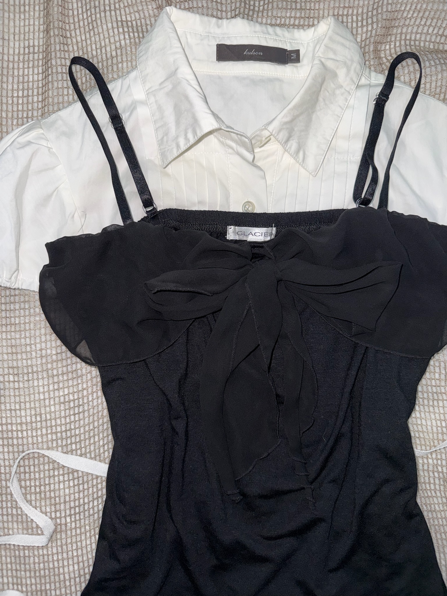 J-Fashion Bow Cami x Puff Sleeve Blouse Set