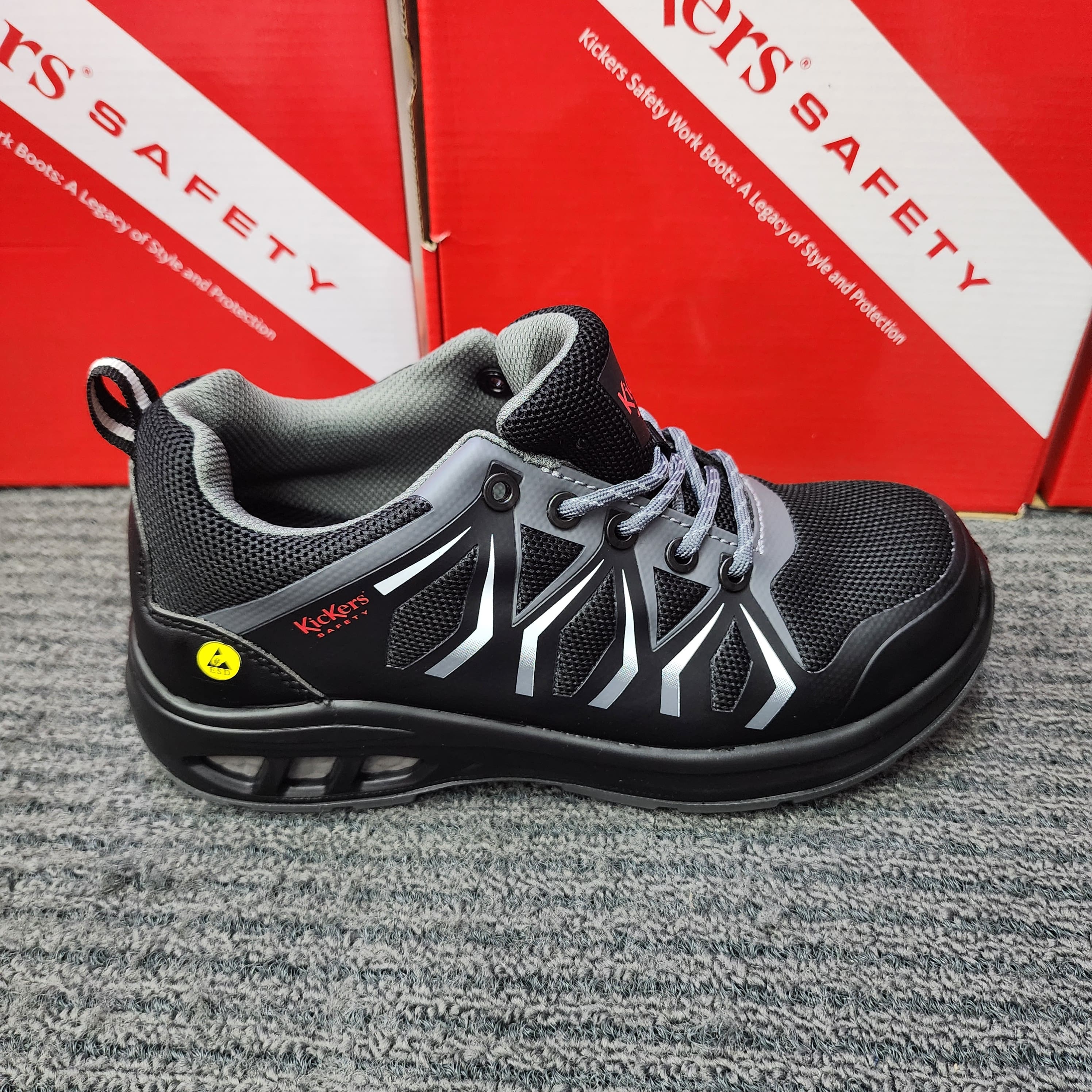 KicKers 25011 Safety Low Cut Lace ESD Black Red Grey Safety Shoes Kasut Keselamatan