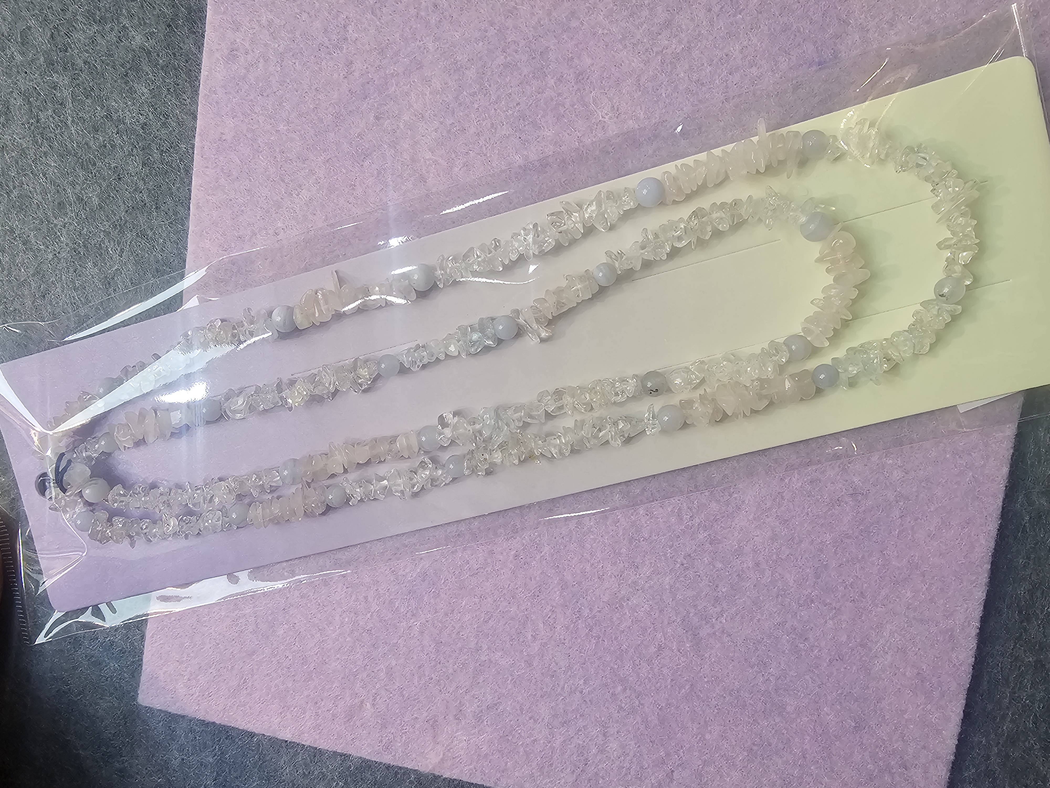 紫瑪瑙粉紅晶白水晶不定形頸鏈