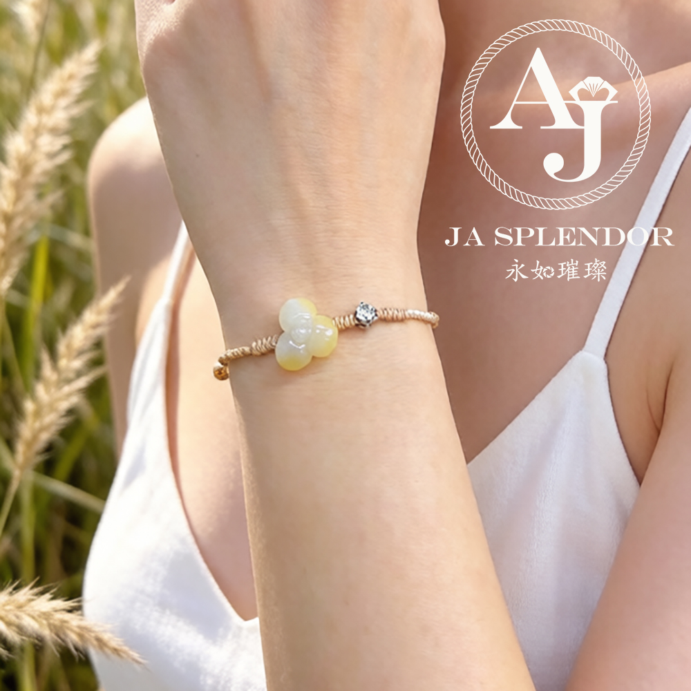 JN-3428 天然翡翠A玉-黃翡立體小花手繩