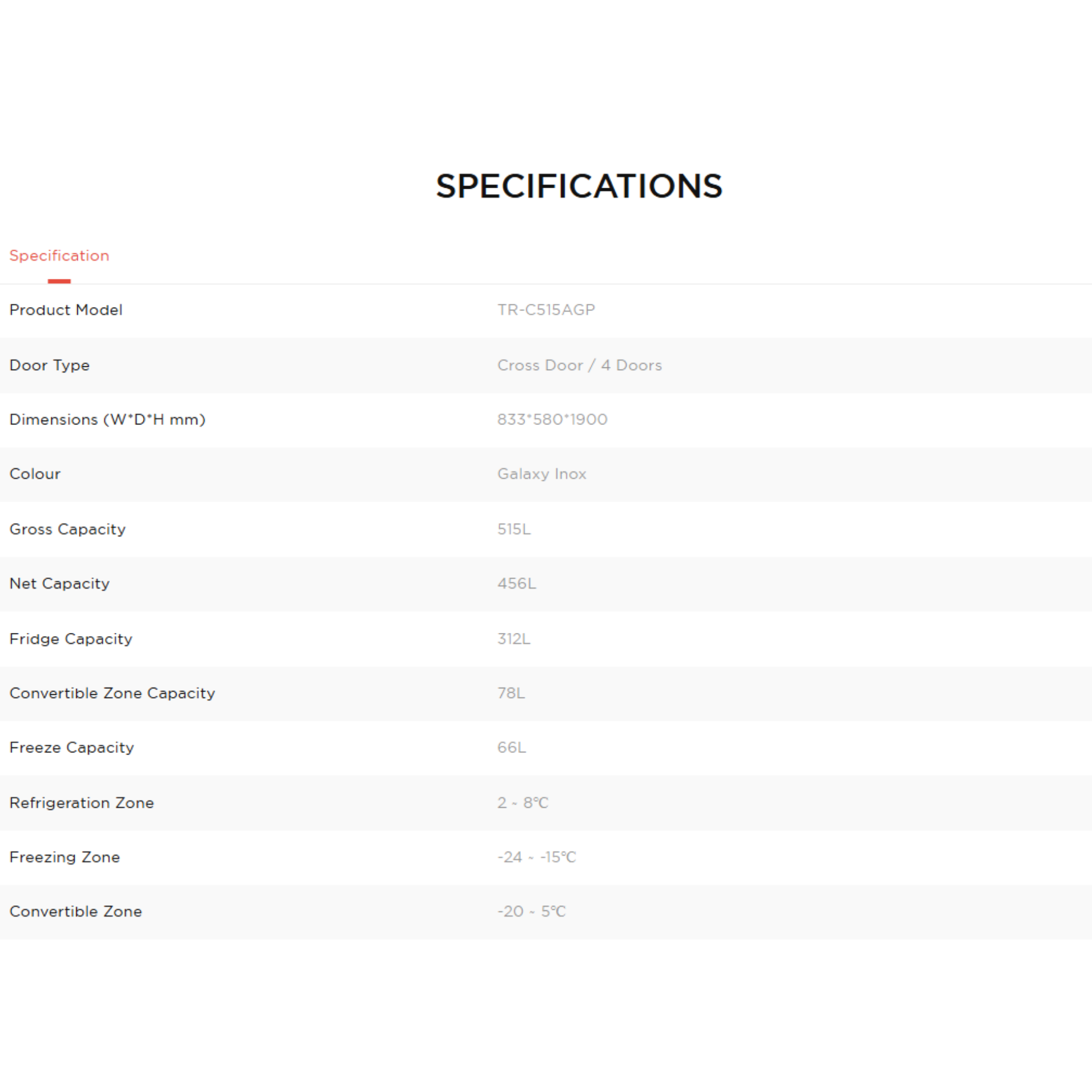 TCL 515L Cross Door Refrigerator (TR-C515AGP)