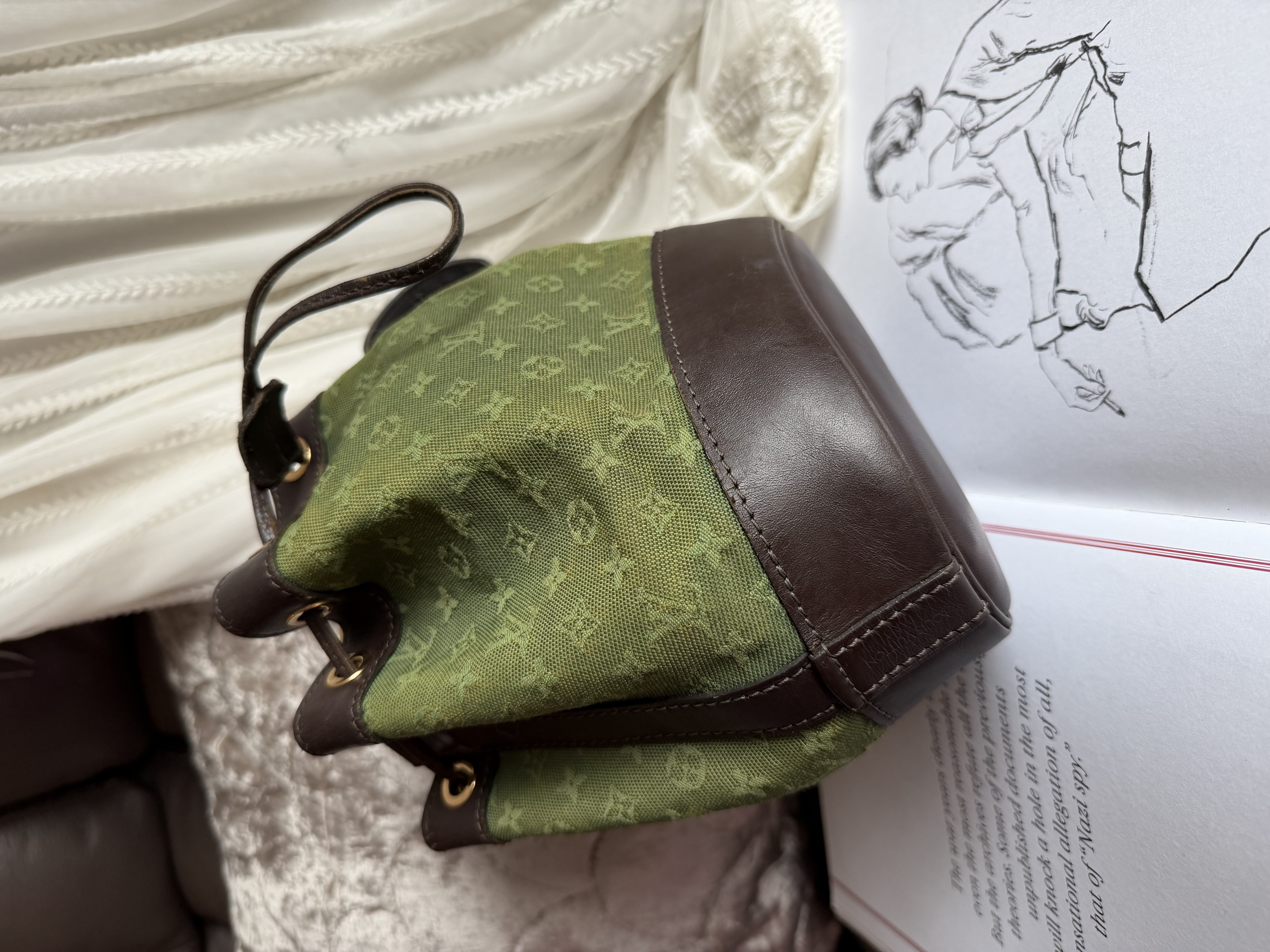 Louis Vuitton Monogram Mini Lin Noelie Green Bucket Bags