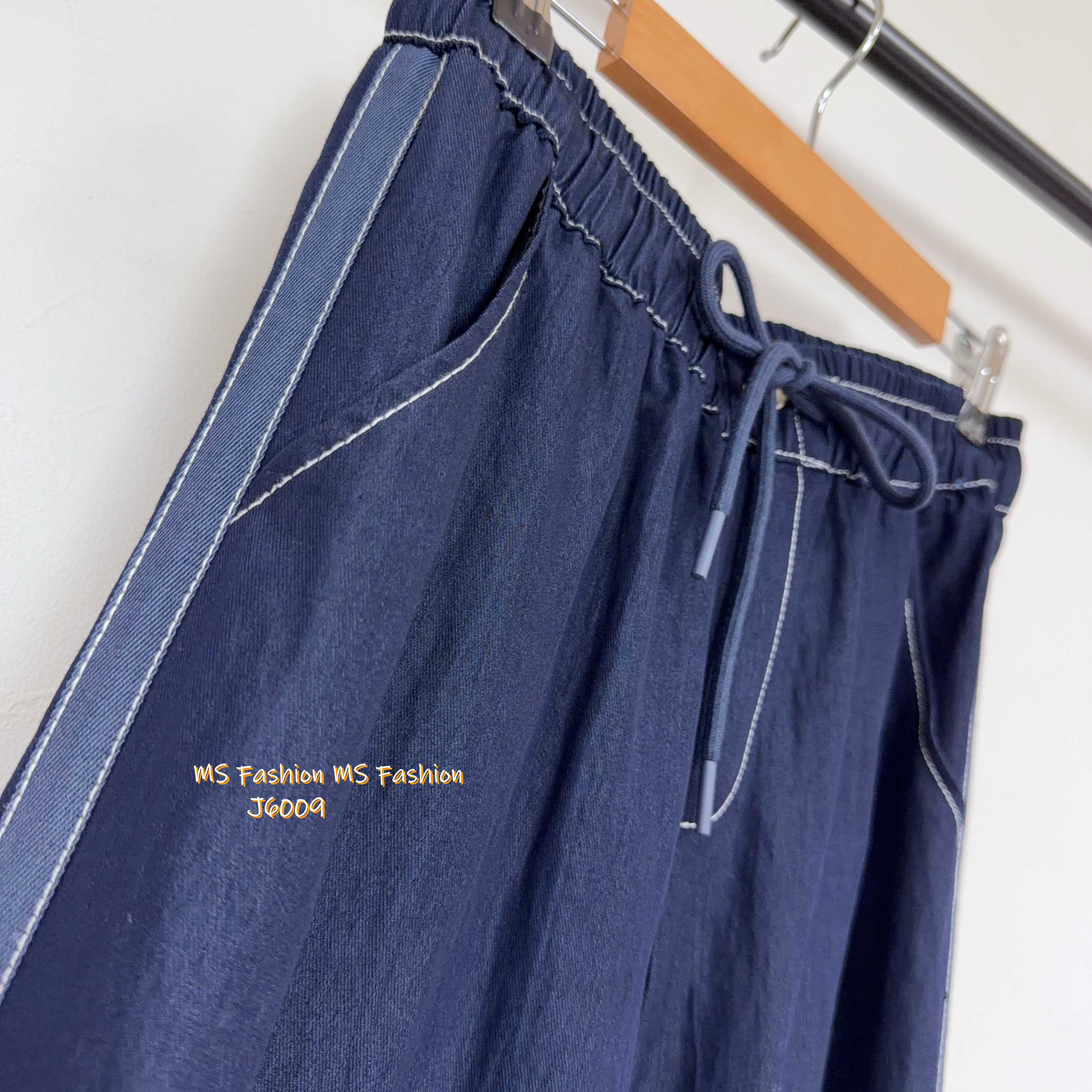 J6009 韓國🇰🇷拼邊明線闊筒褲