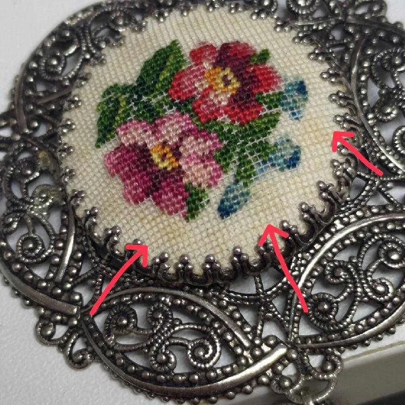 Vintage C.a.1960s Austrian Petit Needlepoint Floral Silver Tone Large Pendant Necklace (NZ007)