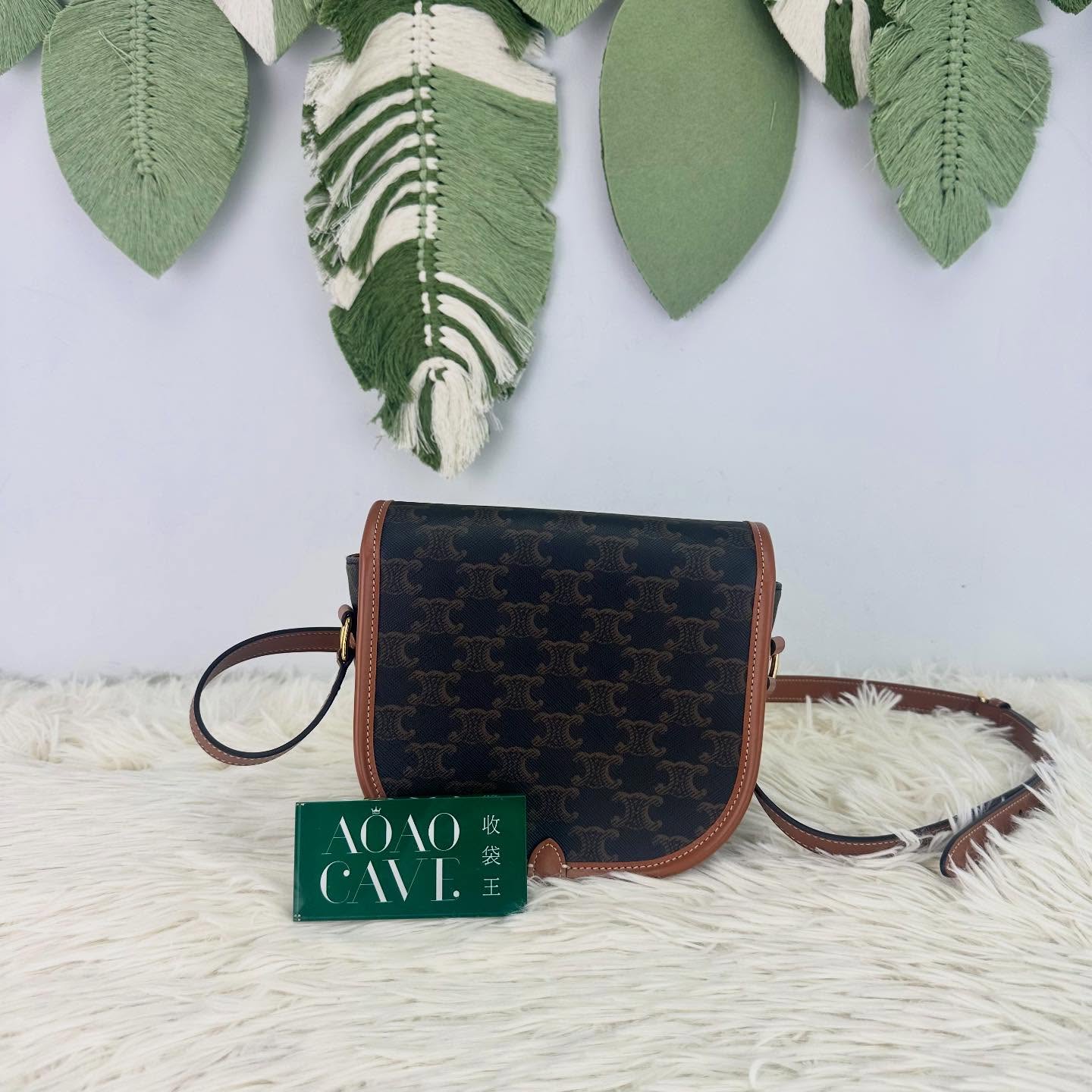 CELINE 🤍PRE OWNED Triomphe Folco 啡色馬鞍包 🤎