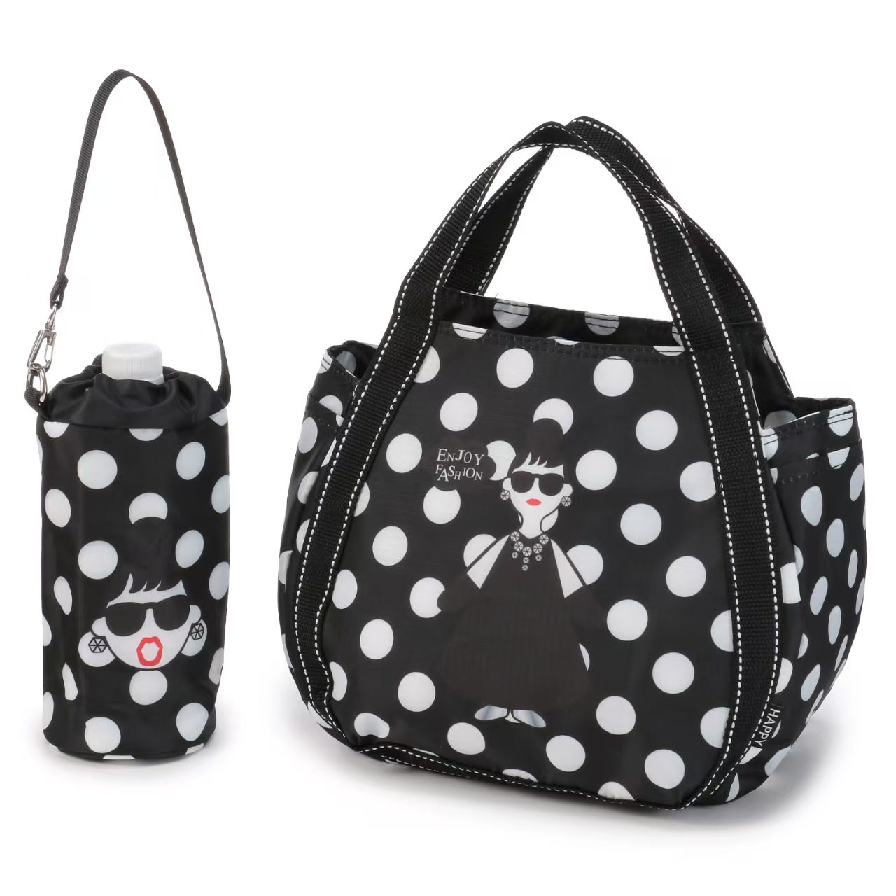 日本 HAPPY FACE Lady Emma 保溫保冷袋 + 水壺袋套裝｜午餐袋・購物袋