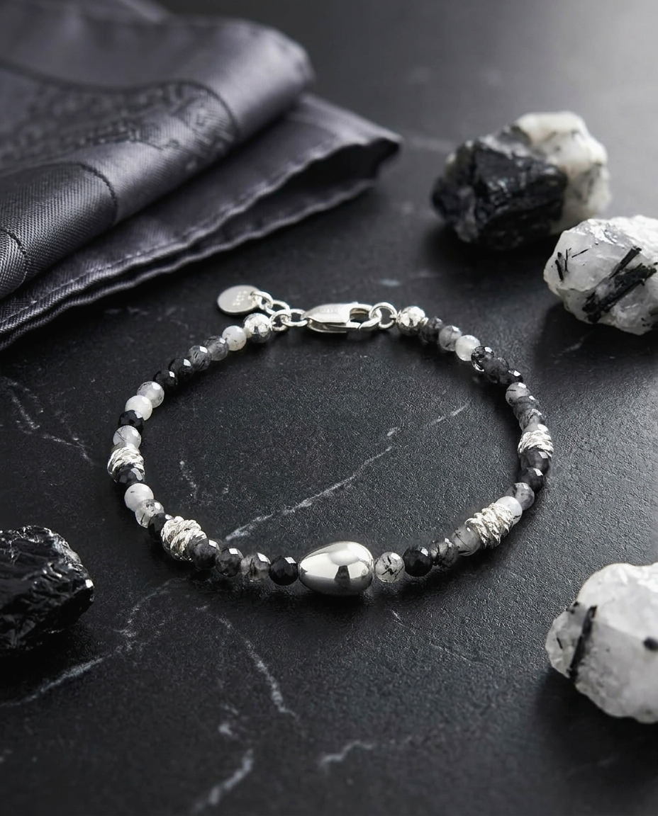S925 -  *MH0027* Black Rutilated Quartz Bracelet