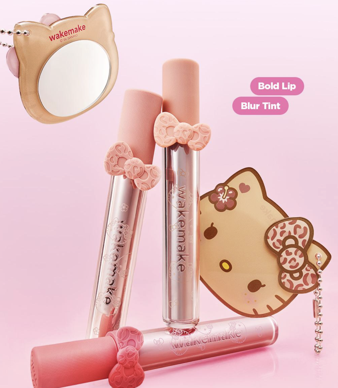 韓國 WAKEMAKE x Hello Kitty 水霧柔焦絲絨唇釉 + 隨身小鏡子｜Bold Lip Blur Tint