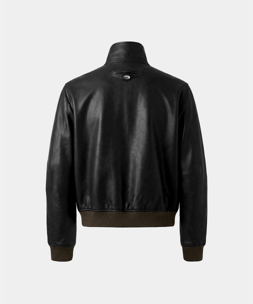 Leather High-Neck Jacket - Black