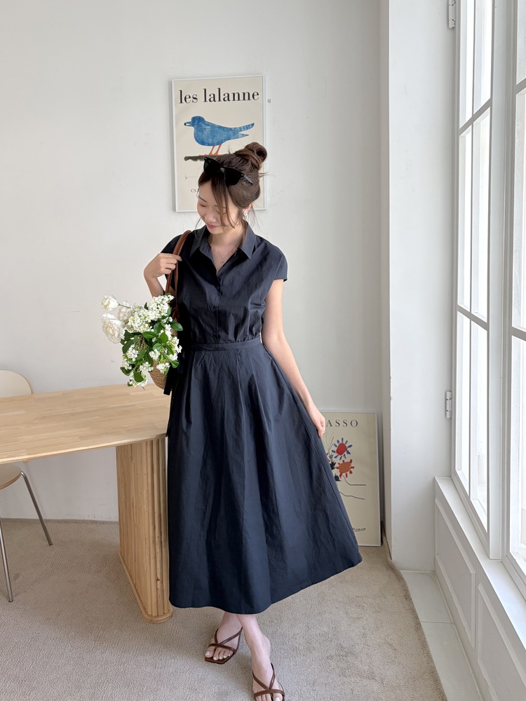 Elasticated Waist Shirt Dress (Navy)