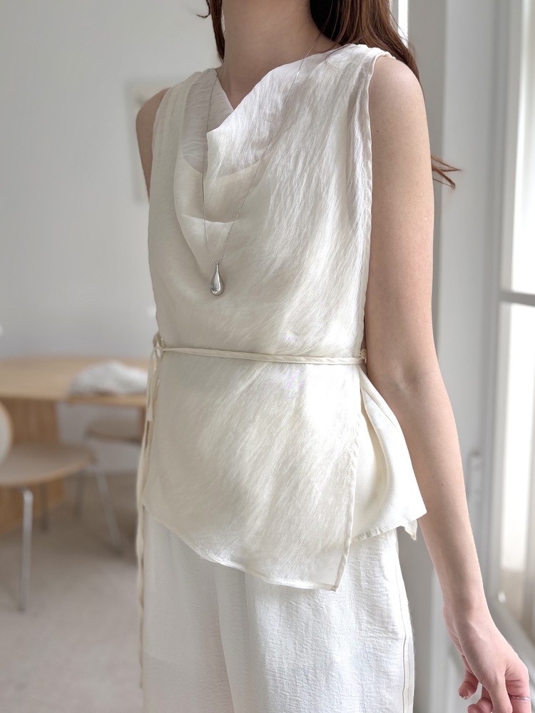 Draped Airy Blouse (Cream)