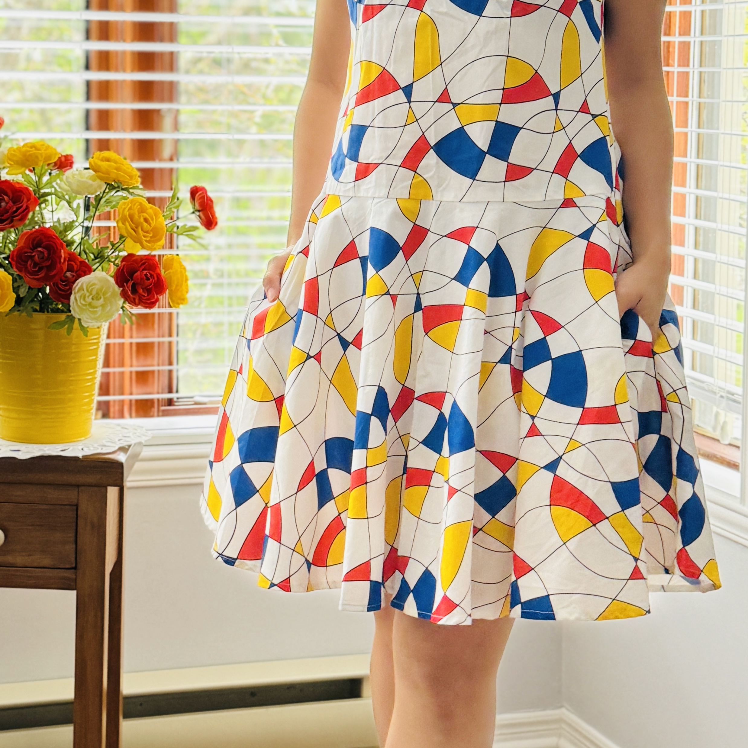 (Ready/Custom-Made) Mod 1960s Drop Waist Organic Cotton Swing Dress (FM215)