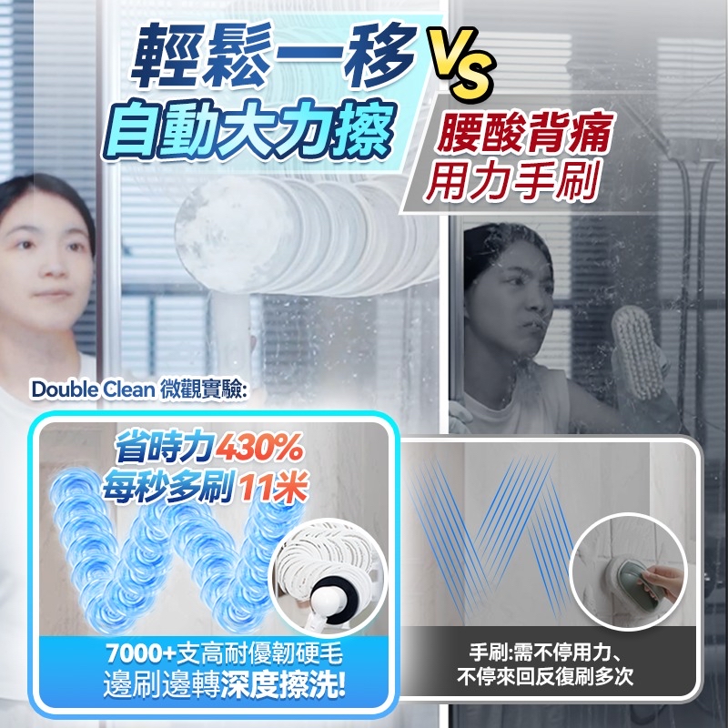 日本Double Clean 無線雙旋強力擦洗可調節伸長萬用電動清潔刷 PRO（6刷套）