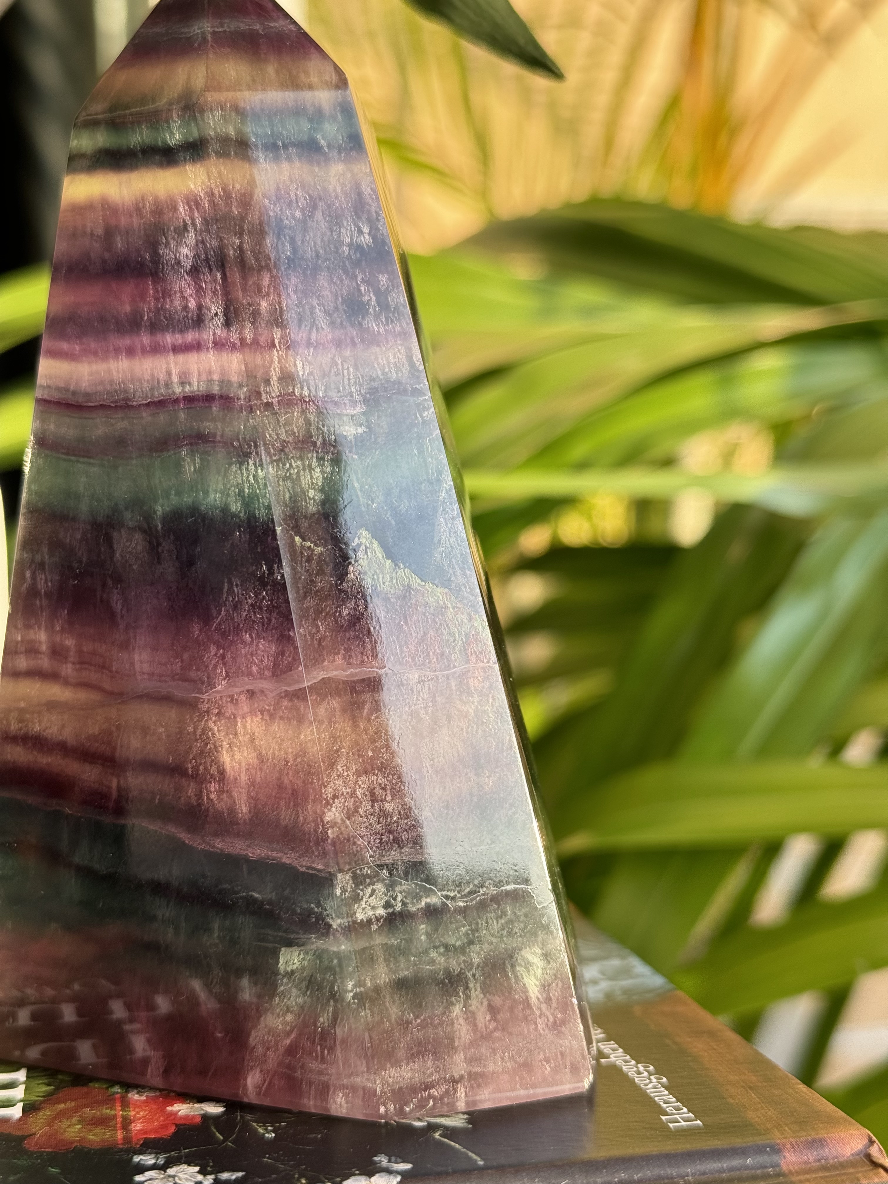 ༒12.8cm彩螢石千層紋塔尖六角柱༒ FL.390AH26JG7AA*106M