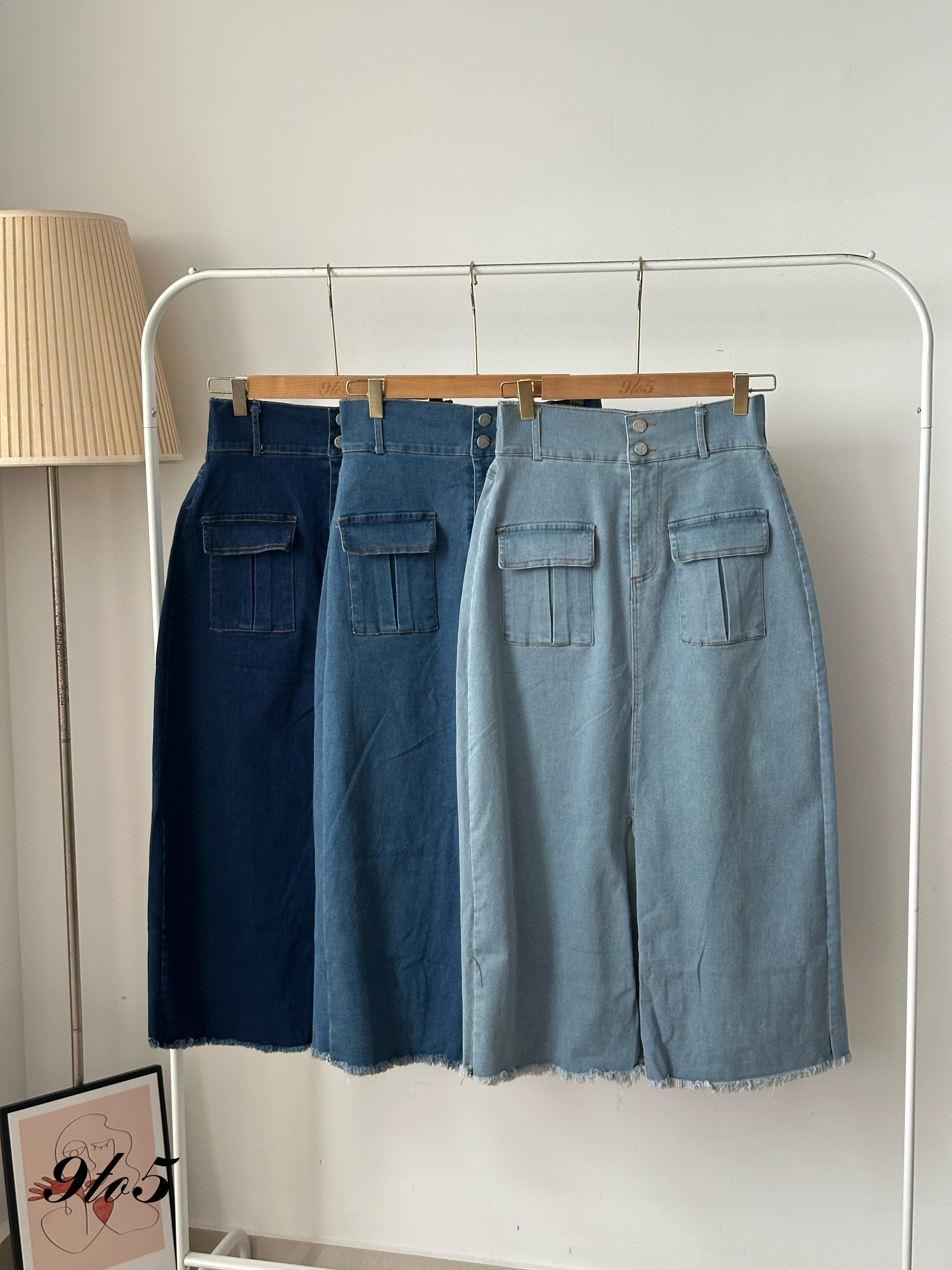 S1815 Denim Splited Skirt - 3 Colors 