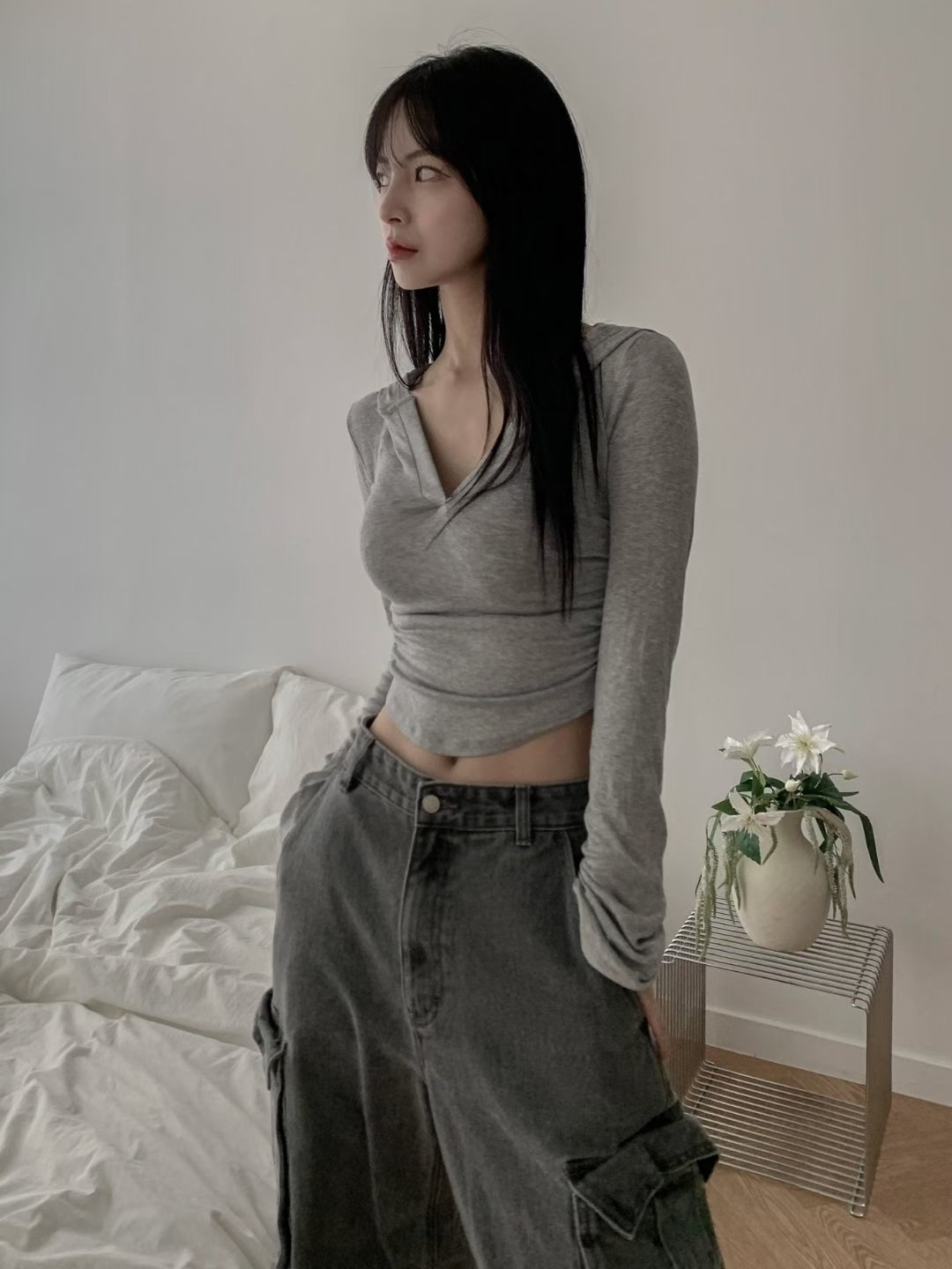 超級舒服！韓國薄薄軟熟質地連帽Top