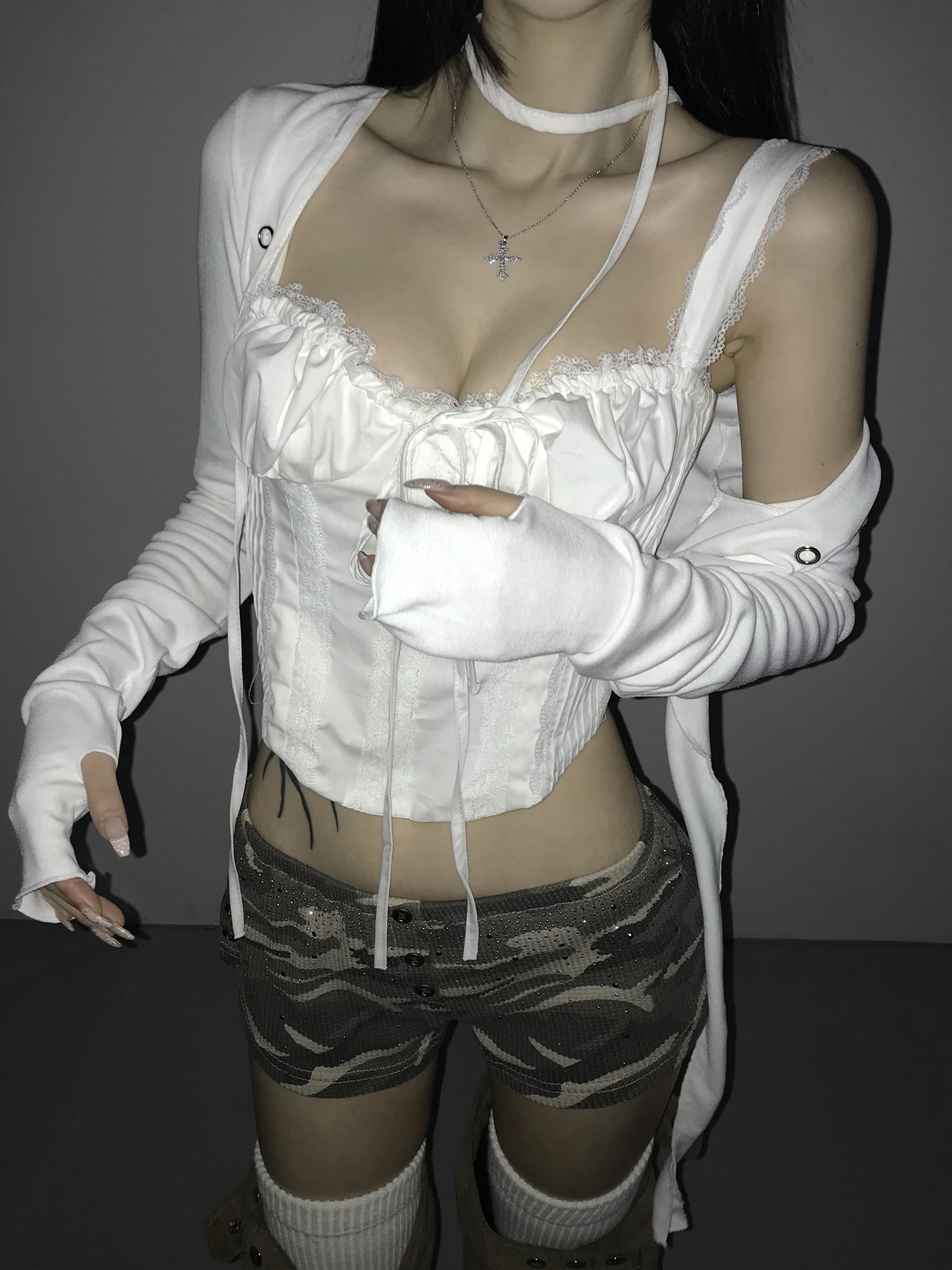 Waffle Knit Rhinestone Camo Shorts