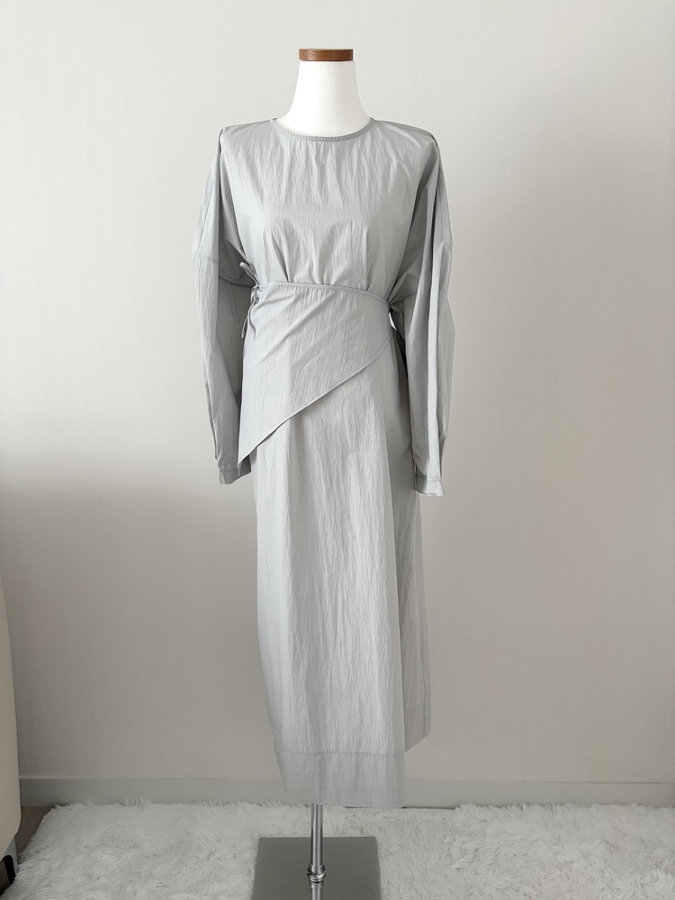 Wrap-Accent Dress (Misty Blue)