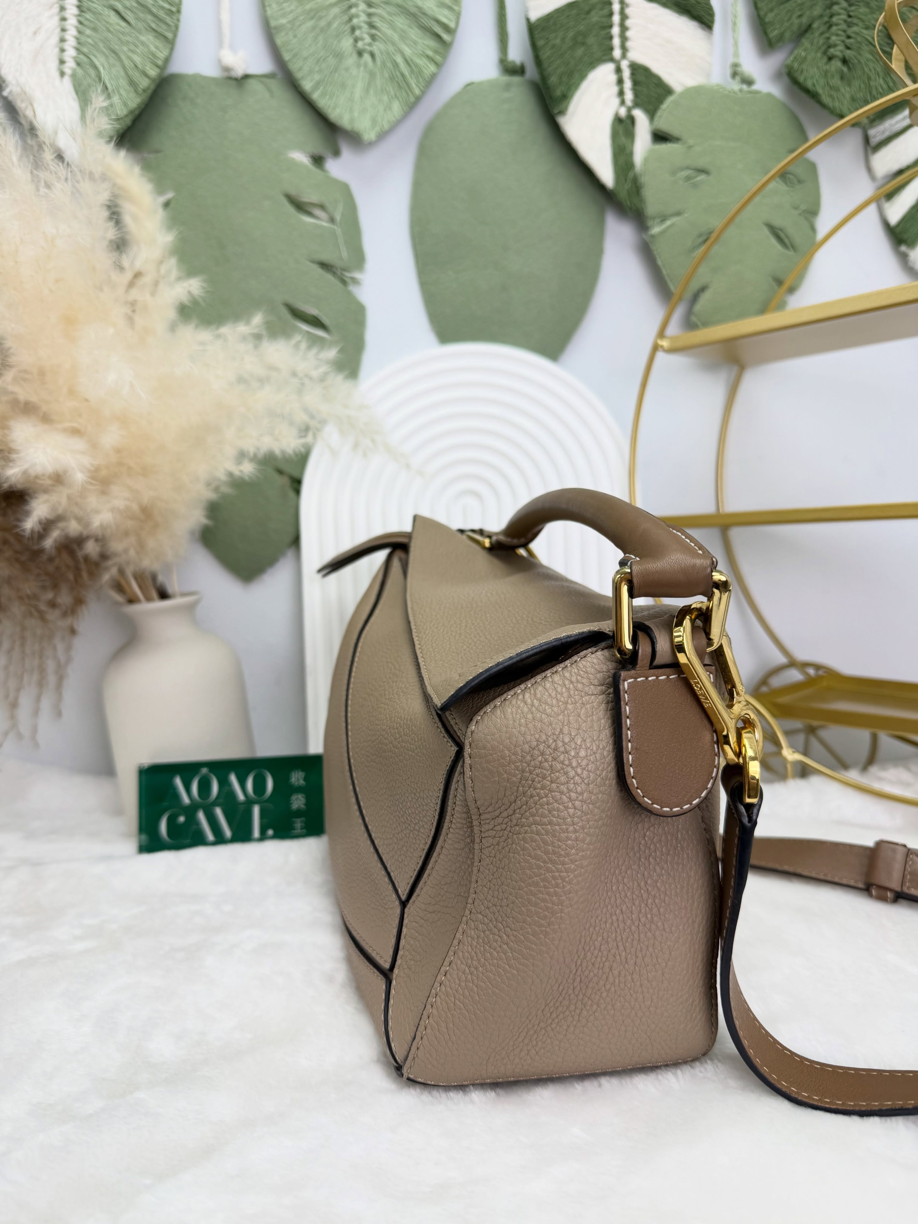 Loewe✨PRE OWNED 💥Small Puzzle沙金色 手提單肩斜肩包🤎