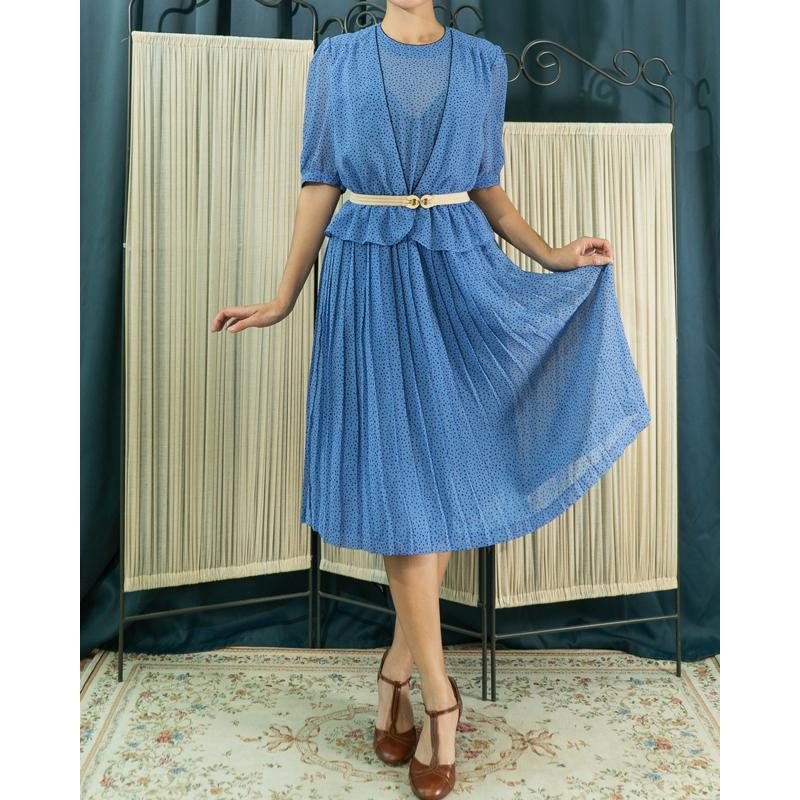 Vintage Polka Dot Faux Twin Pleated Summer Dress(MT1608-171)