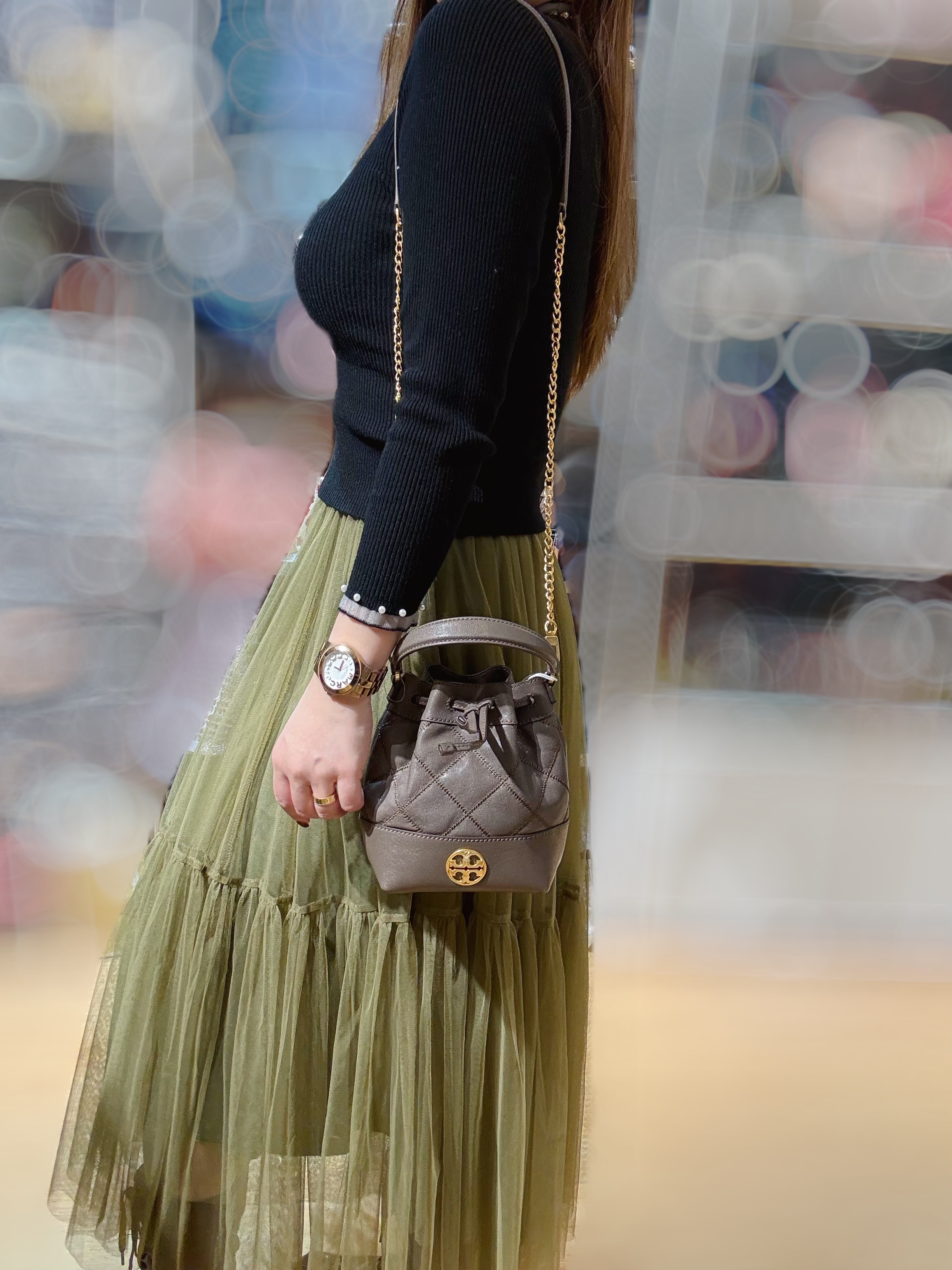 Tory birch Willa mini drawstring bag grey