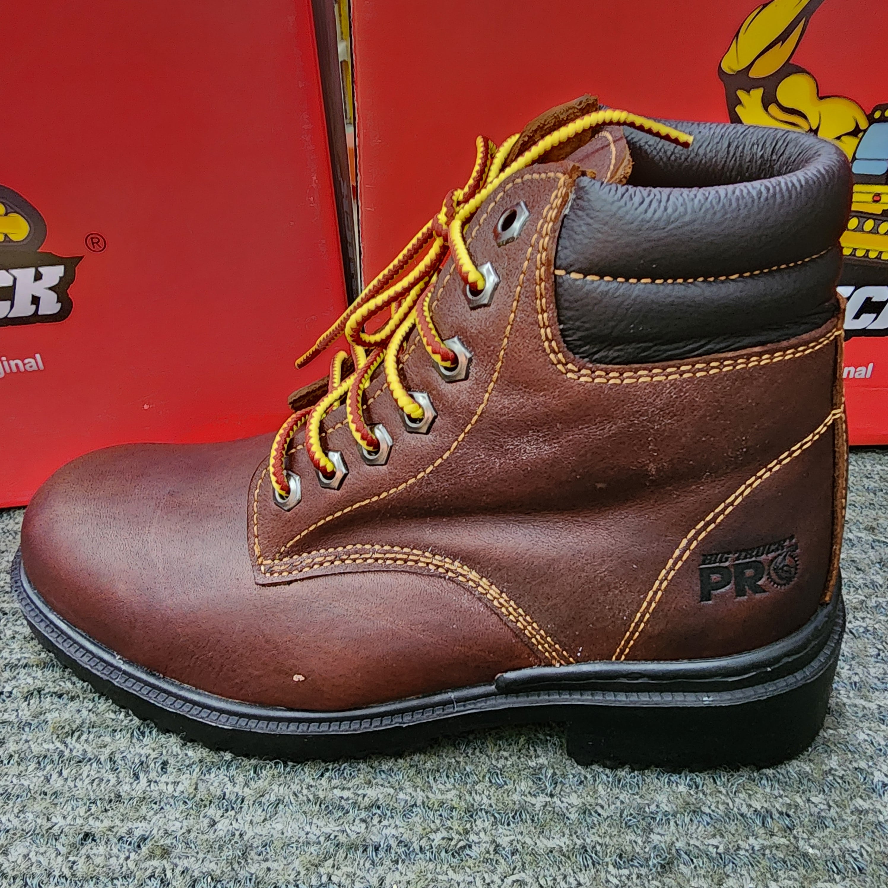 BIG TRUCK PRO 111 LACE UP MID CUT MEN’S PREMIUM LEATHER LIGHTWEIGHT SAFETY BOOTS SHOE Kasut Keselamatan