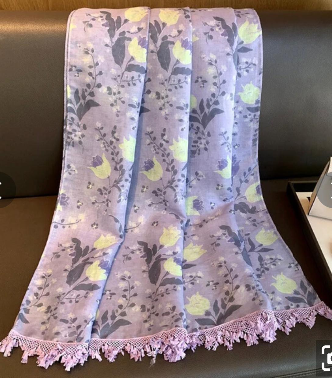 優雅草花紋蕾絲披肩絲巾（紫色）