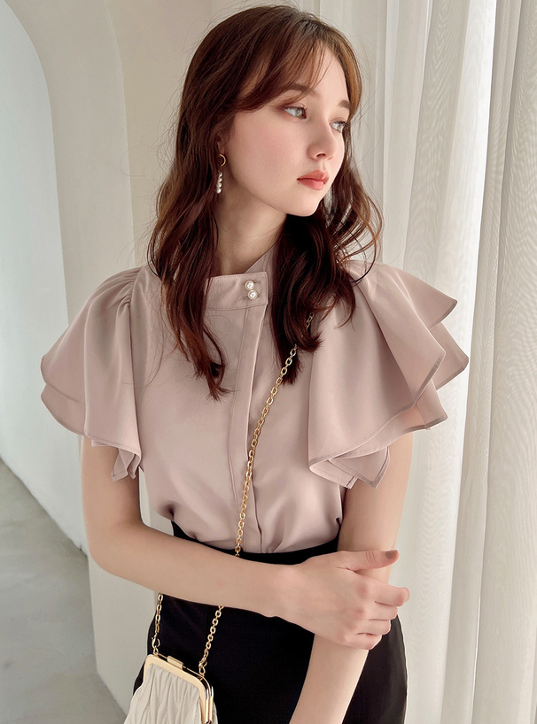 珍珠扣花瓣袖上衣 [al151]