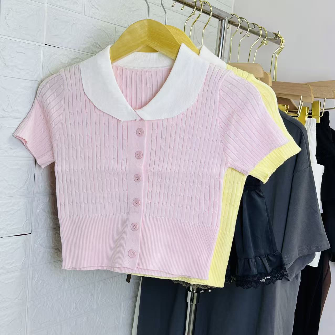 T20016#87057 [Knit Short Sleeve Top] Sweet Daily Style