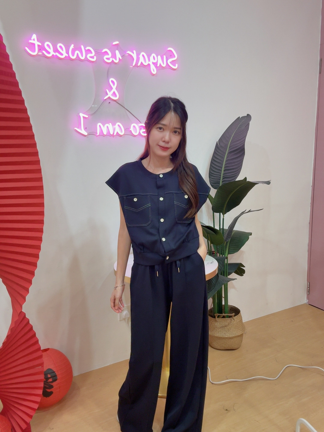 休闲排扣飞袖上衣+阔腿长裤 两件套R2936