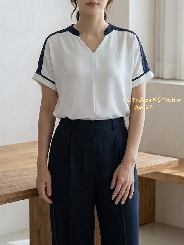 G6062 韓國🇰🇷靚料V領拼色top