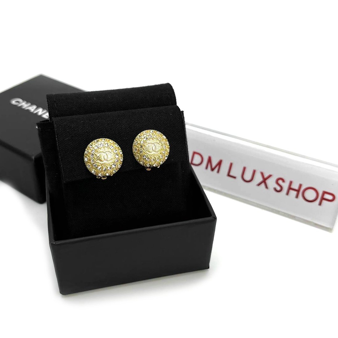 Chanel Crystal Round Clip On Earrings