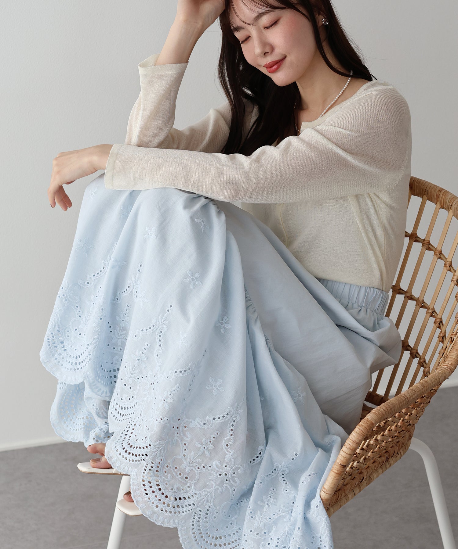 新色加入！<JP> Short/ Long v. 鏤空波浪～質感花紋刺繡裙* 3色入 <預購>