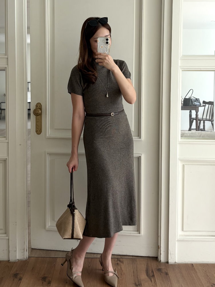 Timeless Belted Knit Dress (Brown)