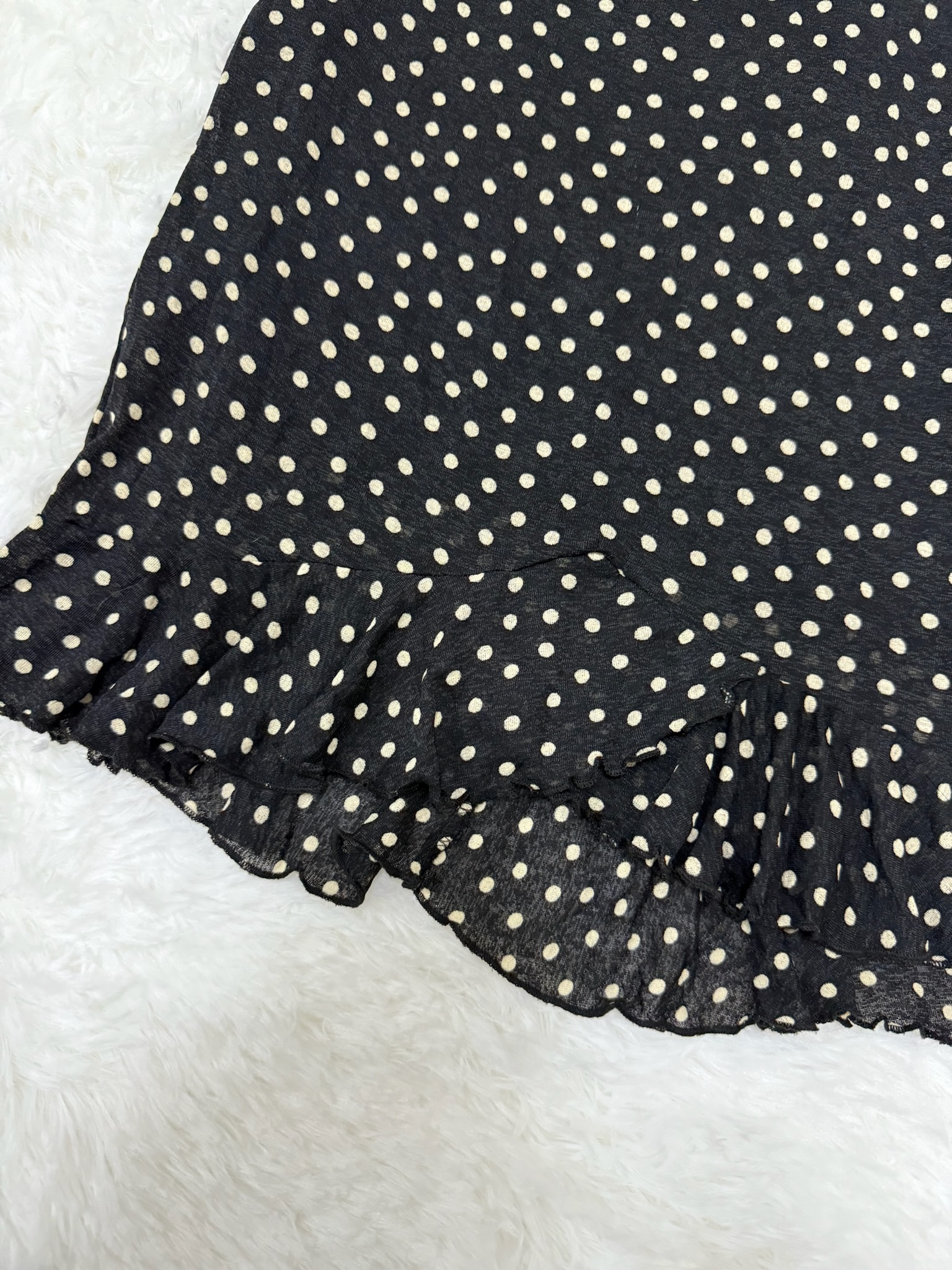 Dot Print Chiffon Mermaid Skirt with Flared Ruffle