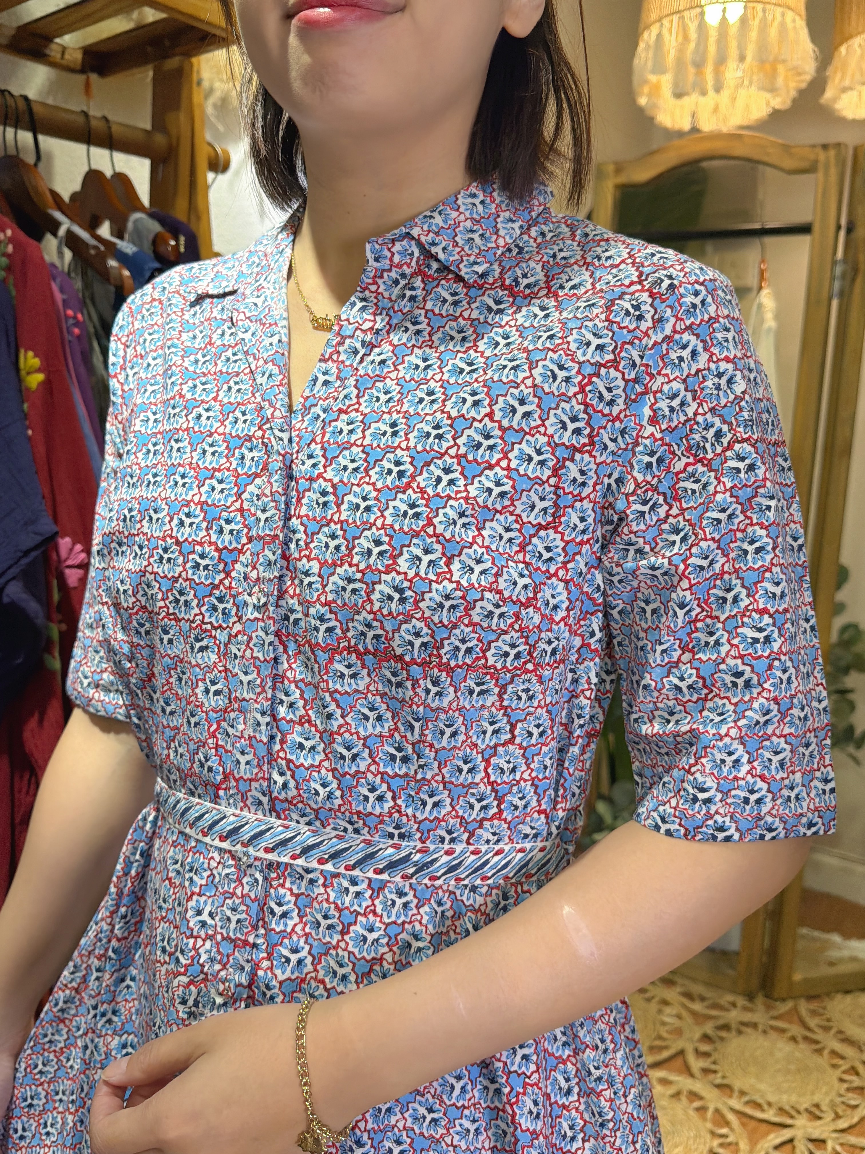2066 Purple V Neck BlockPrint OP