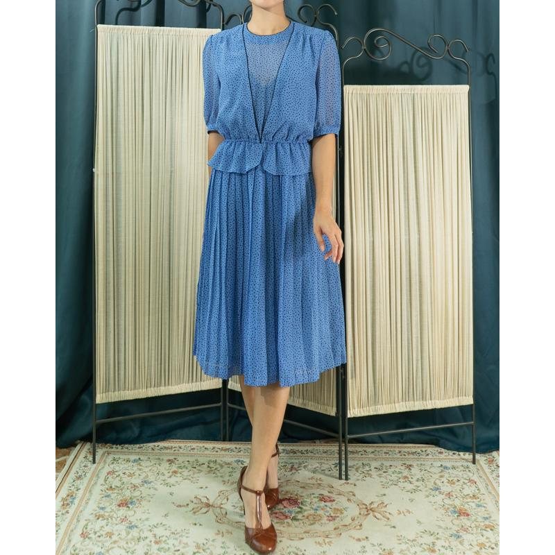 Vintage Polka Dot Faux Twin Pleated Summer Dress(MT1608-171)