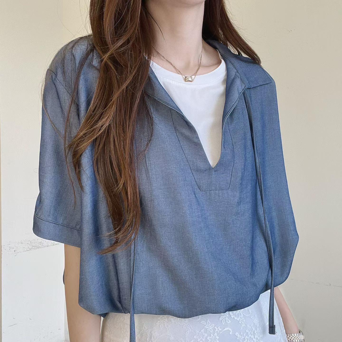 FV8 反領假2件束腳blouse 
