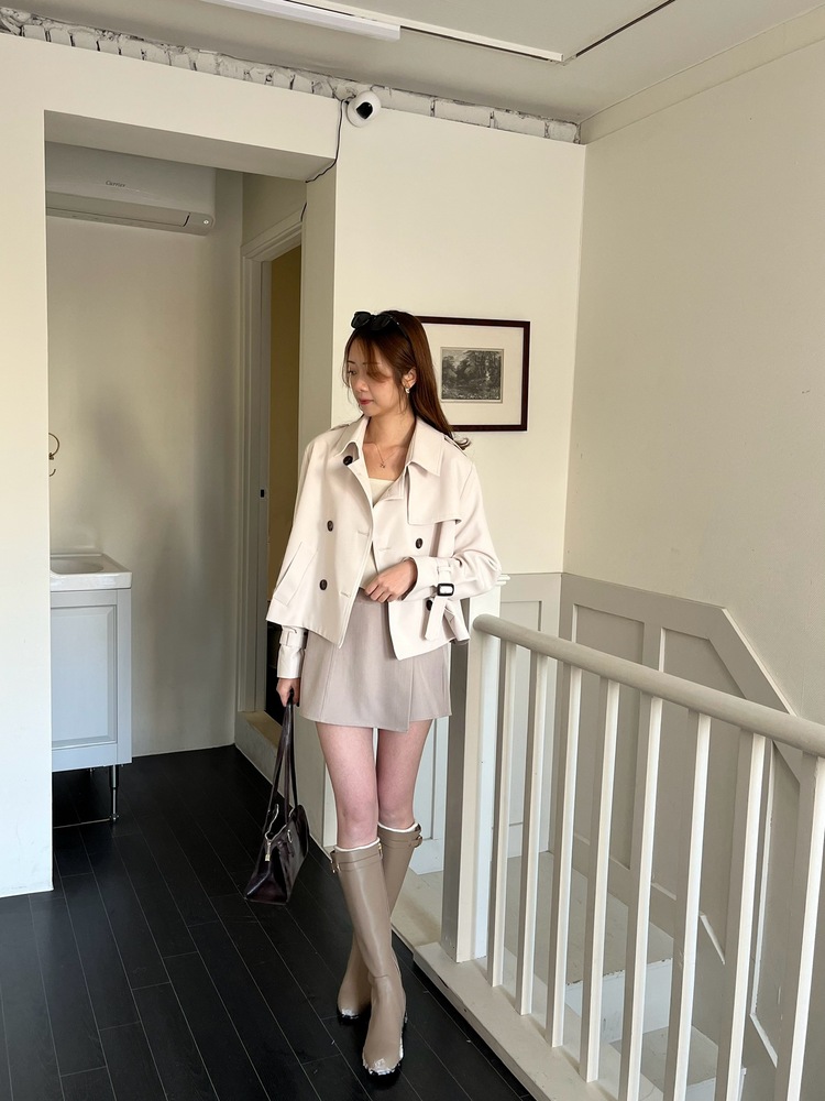 Trench-Style Short Coat (Cream)