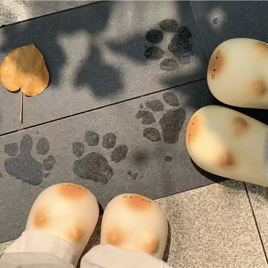 超萌防水貓爪印拖鞋