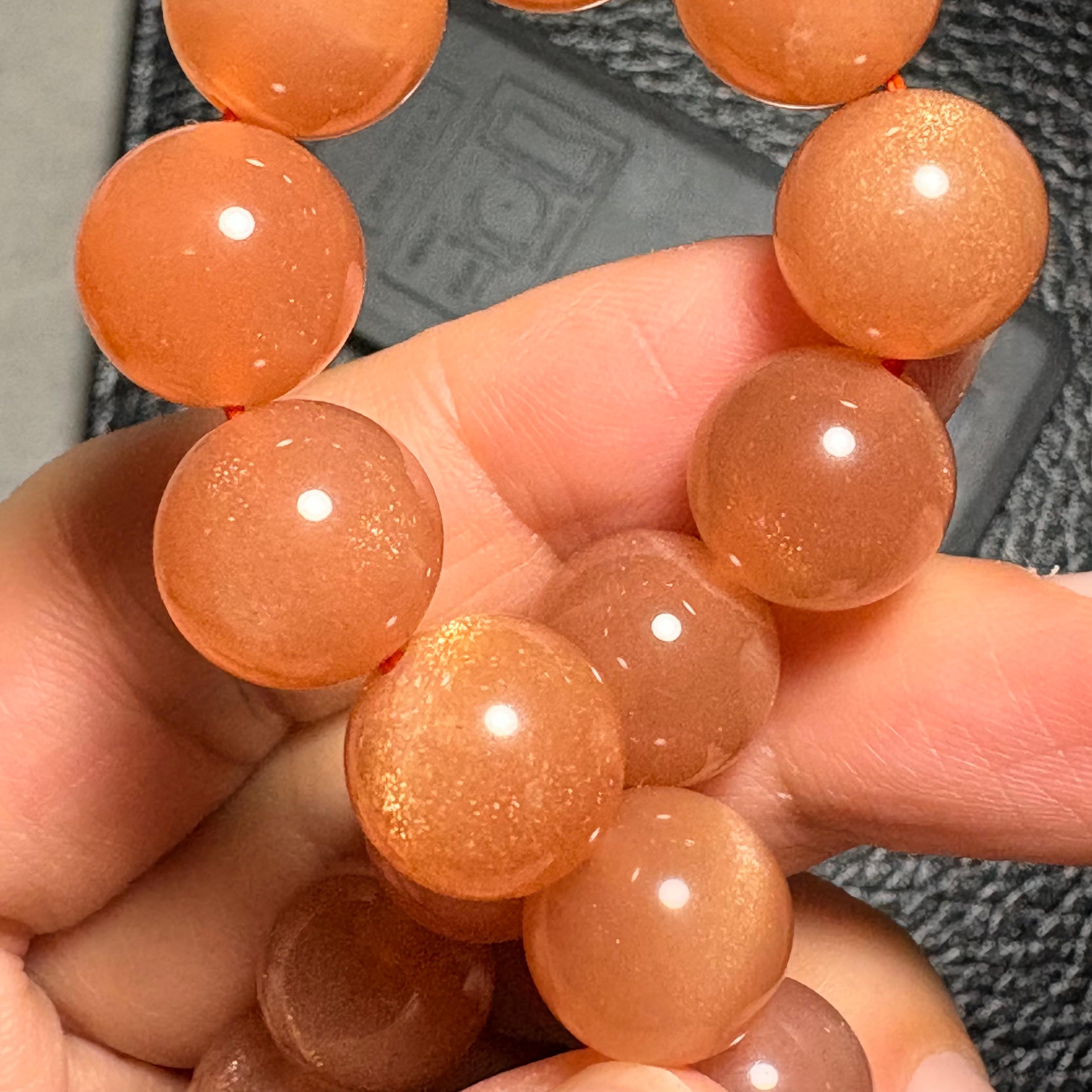 金沙橙月光石｜俗稱橙太陽石 手串 No 4321規格:  11.8mm珠/17cm手圍 