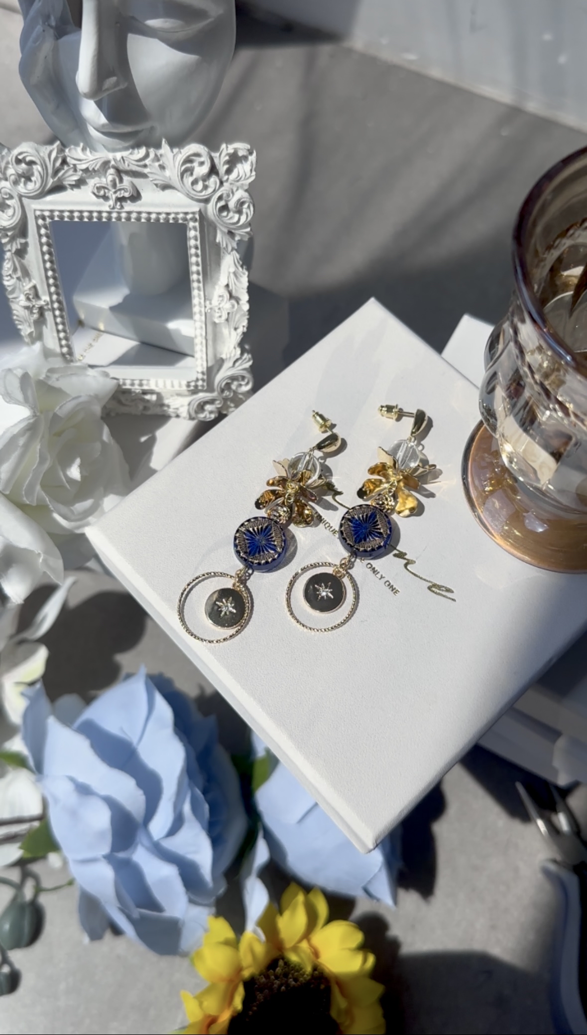 透光藍珠花瓣星耳環🇯🇵