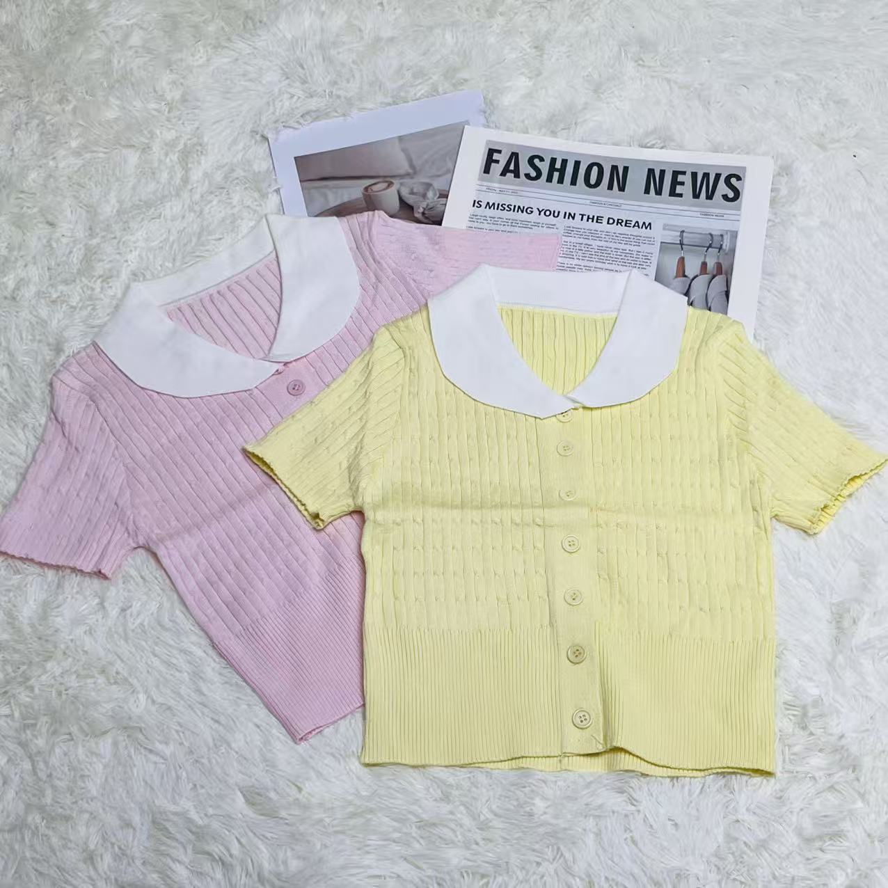 T20016#87057 [Knit Short Sleeve Top] Sweet Daily Style