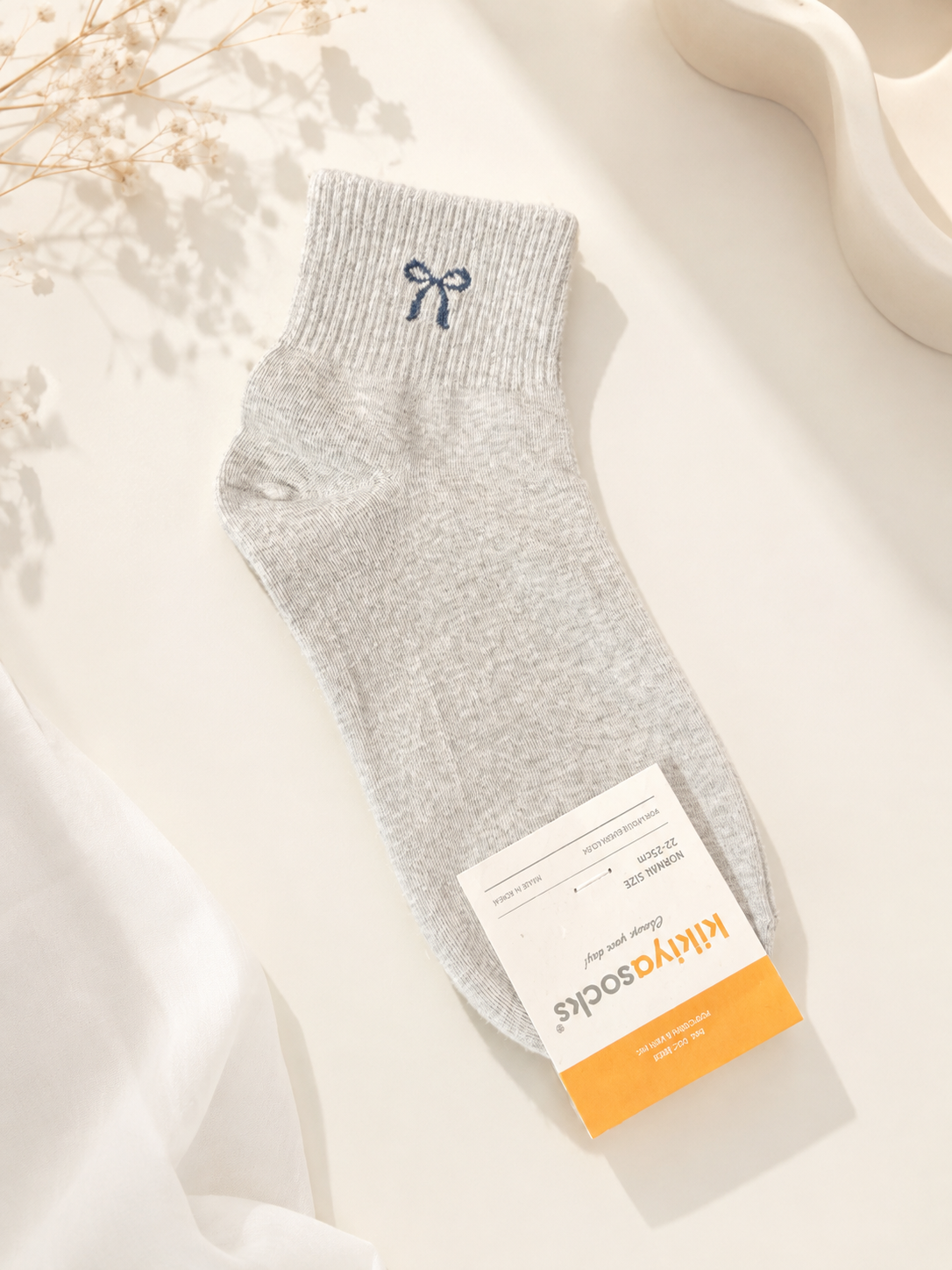 Korean Bow Embroidered Mid Socks