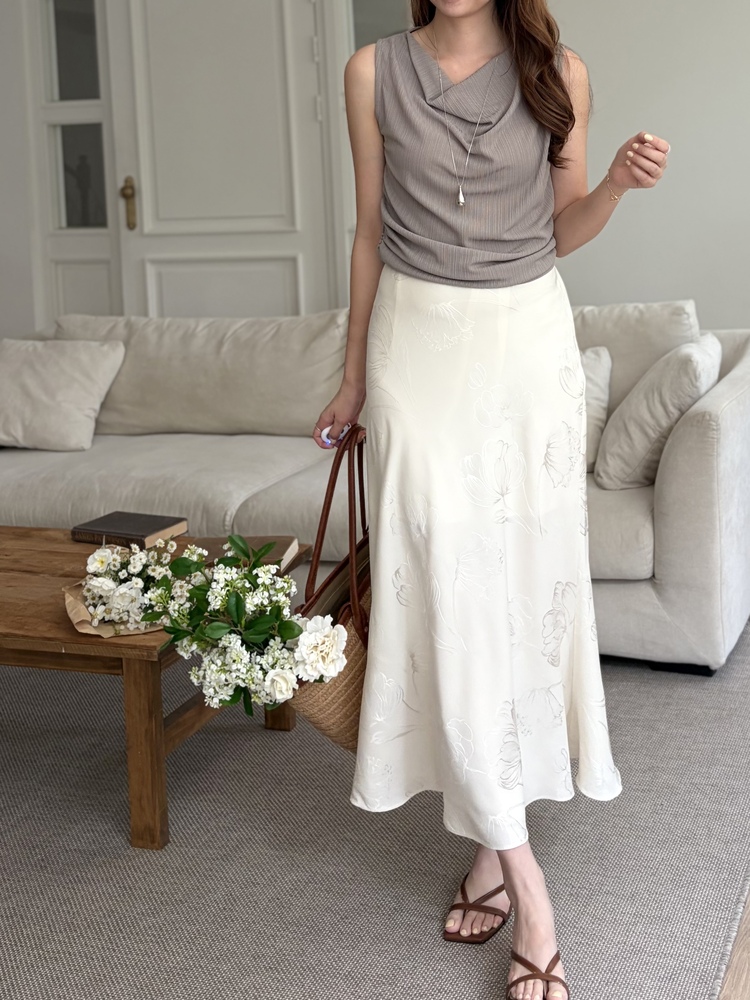 Draped Sleeveless Top (Dark Beige)