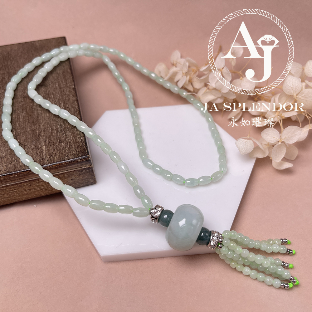 JN-H20-1519 天然翡翠A玉 華麗翠綠珠串串金項鏈