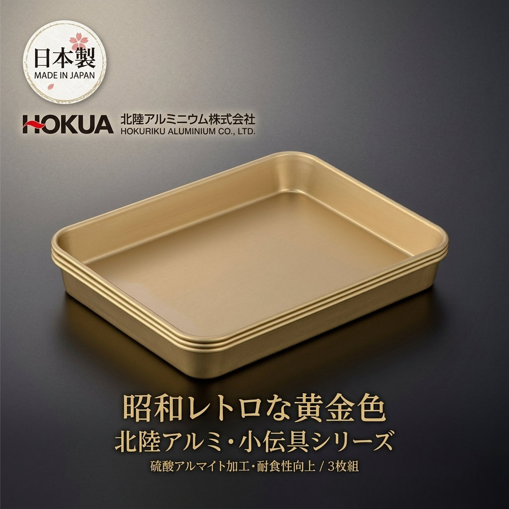【現貨】🔥🔥【日本製《北陸鋁業 HOKUA》小傳具系列 復古金黃鋁製料理長盤 3枚組】